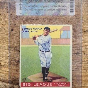 Babe Ruth 1933 Goudey #144 custom Baseball card in soft case with authentication